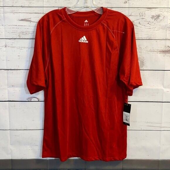 Adidas Tee Shirt Top Mens Small Red Short Sleeve Climate Crew Logo Basic - Picture 1 of 10